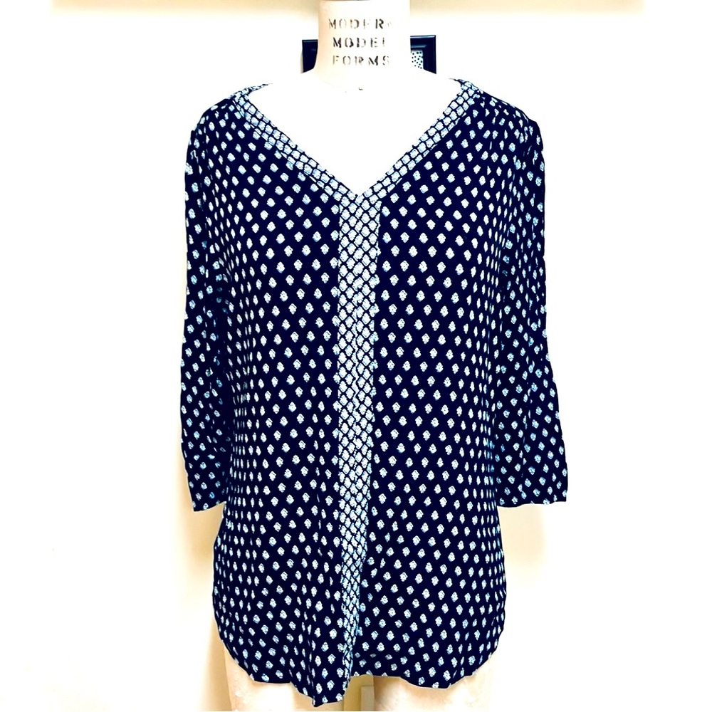 T13 Black White Print V-Neck Top Polyester